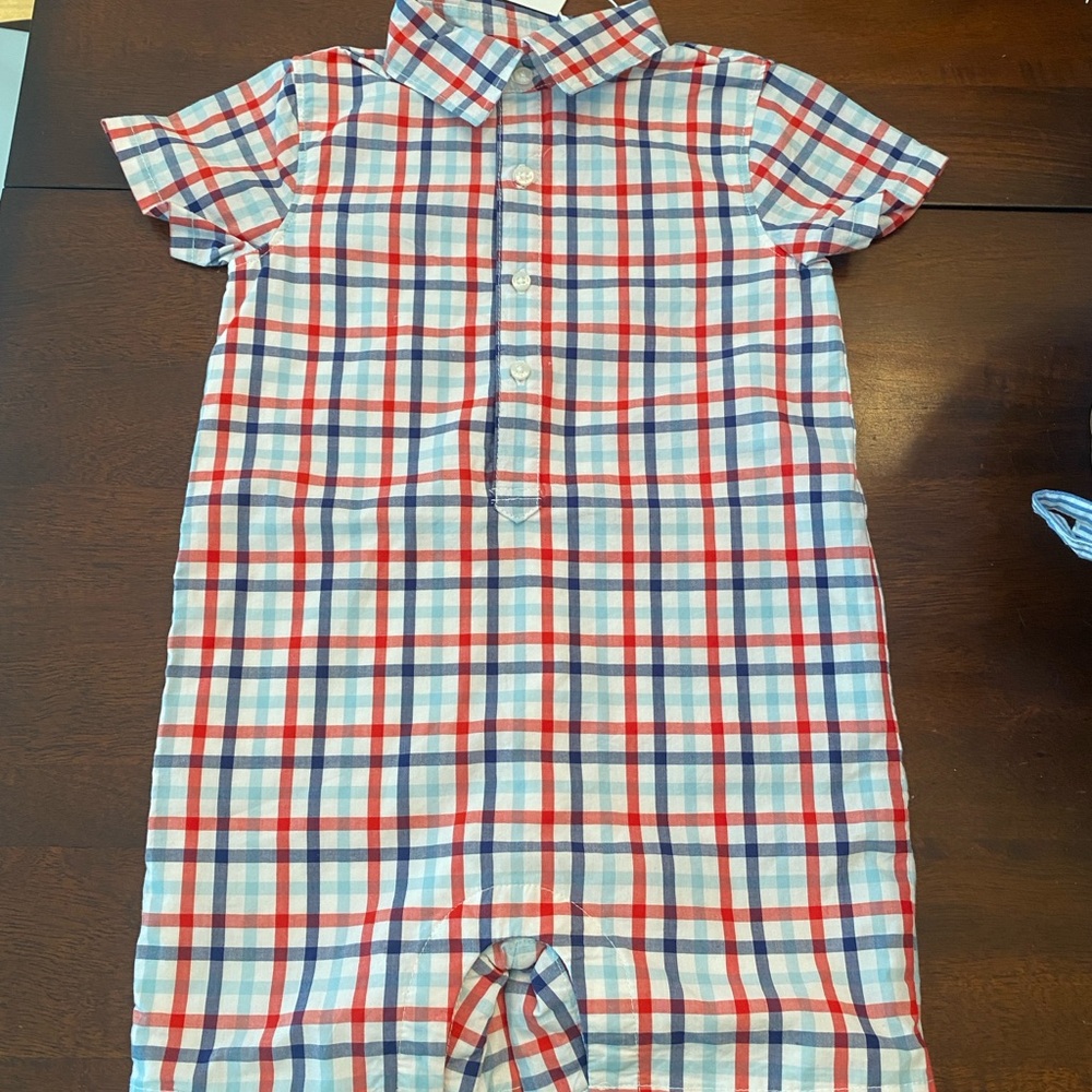 Janie and Jack Red and Blue Plaid One Piece NWT